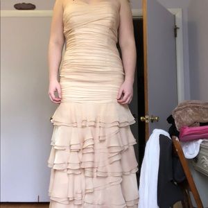 Designer Size 8 Peach Fit and Flare Prom Dress